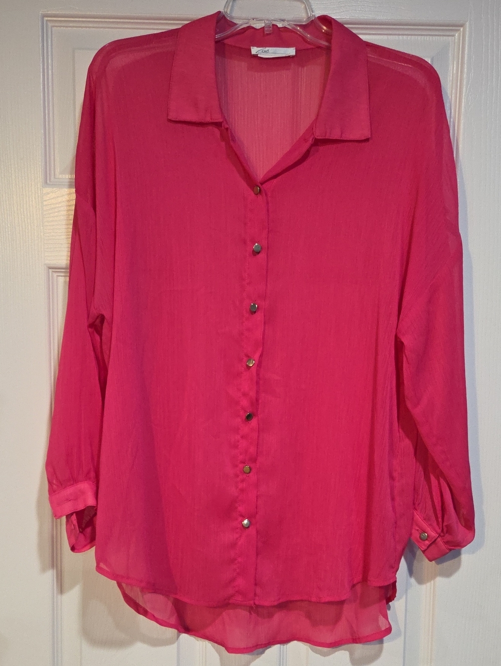 Rachel Zoe Hot Pink Sheer Button-Front Blouse